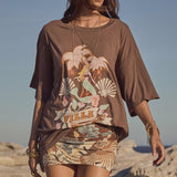 Spell Villa Tropic Oversized Biker Tee - Coffee