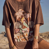 Spell Villa Tropic Oversized Biker Tee - Coffee