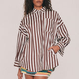 Bohemian Traders Striped Oversized Shirt - Brown