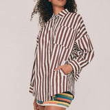Bohemian Traders Striped Oversized Shirt - Brown