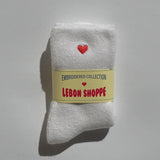 LeBon Embroidered Cloud Socks - White & Heart