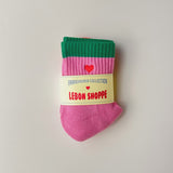 LeBon Embroidered Colour Block Girlfriend Sock - Rose, Green & Heart