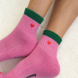 LeBon Embroidered Colour Block Girlfriend Sock - Rose, Green & Heart