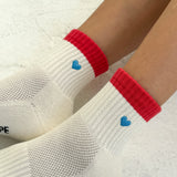 LeBon Embroidered Colour Block Girlfriend Socks - Blue, Red & Heart