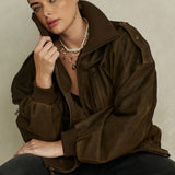 Spell Fontaine Leather Bomber Jacket - Vintage Brown