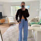 La Boheme Girls Viva Terry Pants - Cornflower Blue & Plum