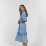 La Boheme Girls Moxie Midi Dress Denim Hearts