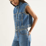 Blake Cropped Vest - Moment Mid Blue
