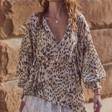 Spell Snow Leopard Asymmetric Blouse - Animal