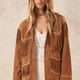 Fearless Heart Suede Fringe Jacket - Vintage Tan