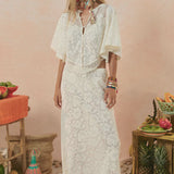 Spell Free Love Lace Bias Skirt - Vintage Cream