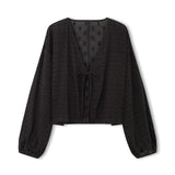 Black Dobby Wrap Top