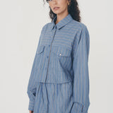 Rowie Cole Stripe Crop Shirt - Lagoon