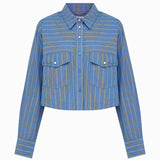 Rowie Cole Stripe Crop Shirt - Lagoon