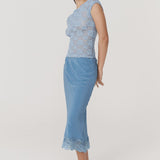 Rowie Marina Silk Midi Skirt - Cornflower