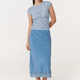 Rowie Marina Silk Midi Skirt - Cornflower