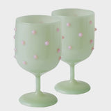 Pistachio Polkadot Wine Glass 2P Set