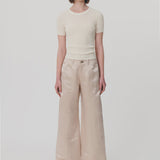 Carlotta Silk Linen Wide Pants - Champagne